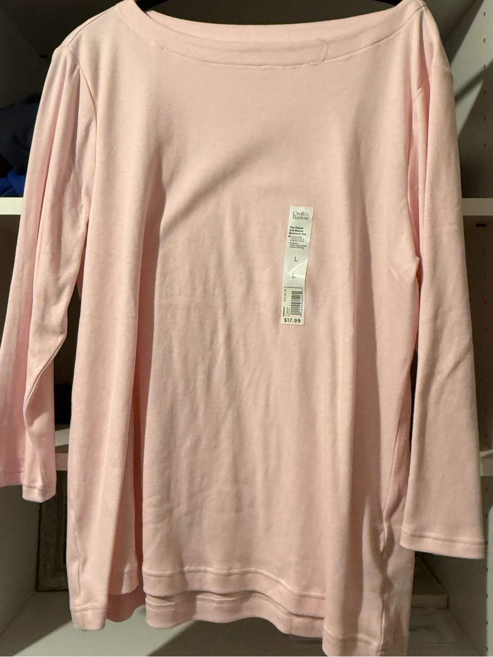 Croft & Barrow the Classic Tee 3/4 sleeve boatneck lightweight size large pink